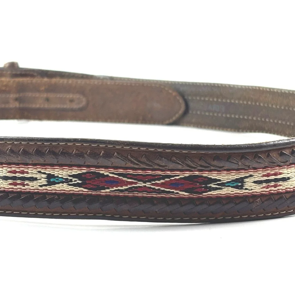 Silver Creek Leather Belt‎ Mens 40 Brown Southwestern Woven Braided Buckle Aztec